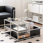 Дизайнерский журнальный стол квадратный с полками Akydy варинант исполнения - 3 | Loft Concept в Ульяновске