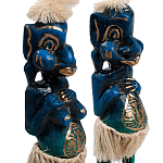 Комплект из 2-х деревянных статуэток Asmat Straw Headdress Statuettes Blue Tattoo варинант исполнения - 3 | Loft Concept в Ульяновске