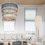 Люстра трехъярусная с декором из круглых деревянных бусин с кисточками Blue Wooden Beads Chandelier варинант исполнения - 3 | Loft Concept в Ульяновске