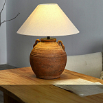 Настольная лампа керамическая коричневая с тканевым абажуром Eastern Tale варинант исполнения - 1 | Loft Concept в Ульяновске