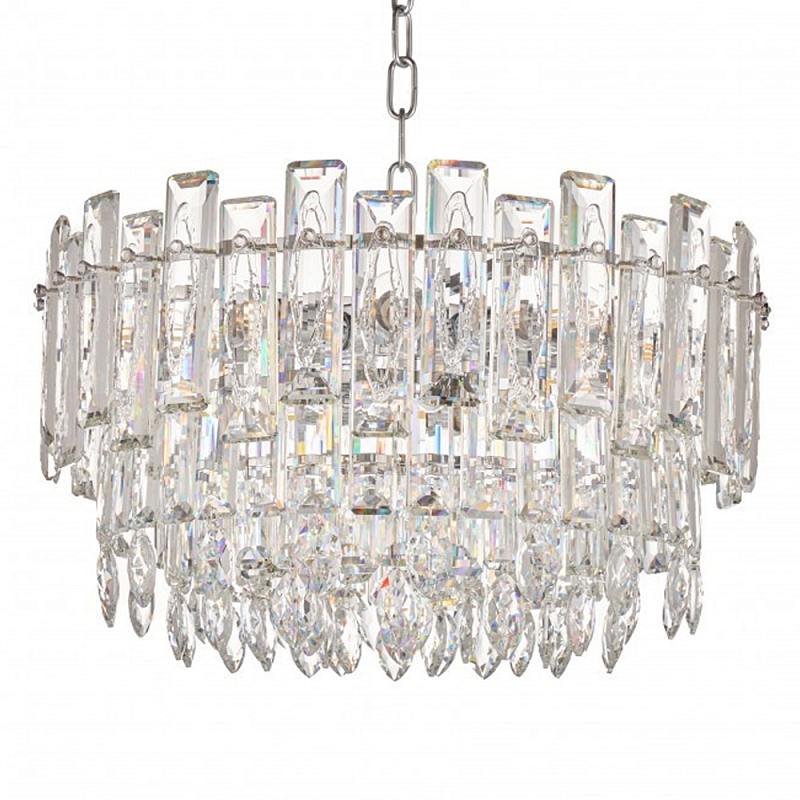 Круглая люстра с хрустальными подвесками на серебряном каркасе Gorgeous Crystal Light Хром Прозрачный в Ульяновске | Loft Concept 
