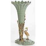 Ваза зеленая фарфоровая с волнистым краем с бронзовой фигуркой журавля Eden Garden  варинант исполнения - 4 | Loft Concept в Ульяновске