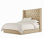 Кровать двуспальная бежевая с основанием из массива дерева с мягким изголовьем Flax Beds варинант исполнения - 1 | Loft Concept в Ульяновске