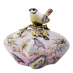 Шкатулка фиолетового цвета с рисунком бабочек и крышкой с фигуркой птицы на ветке Eden Garden варинант исполнения - 1 | Loft Concept в Ульяновске