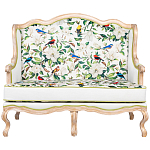 Диван двухместный из натурального бука золотистый с изображением птиц и цветов Blooming Birds варинант исполнения - 1 | Loft Concept в Ульяновске