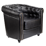 Кресло кожаное с мягкими подлокотниками на 4-х деревянных ножках Logan Leather Armchair black варинант исполнения - 1 | Loft Concept в Ульяновске