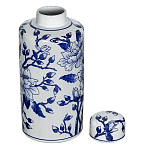 Ваза цилиндрической формы с крышкой и синим цветочным узором на белом фоне Blue & White Ornament варинант исполнения - 1 | Loft Concept в Ульяновске