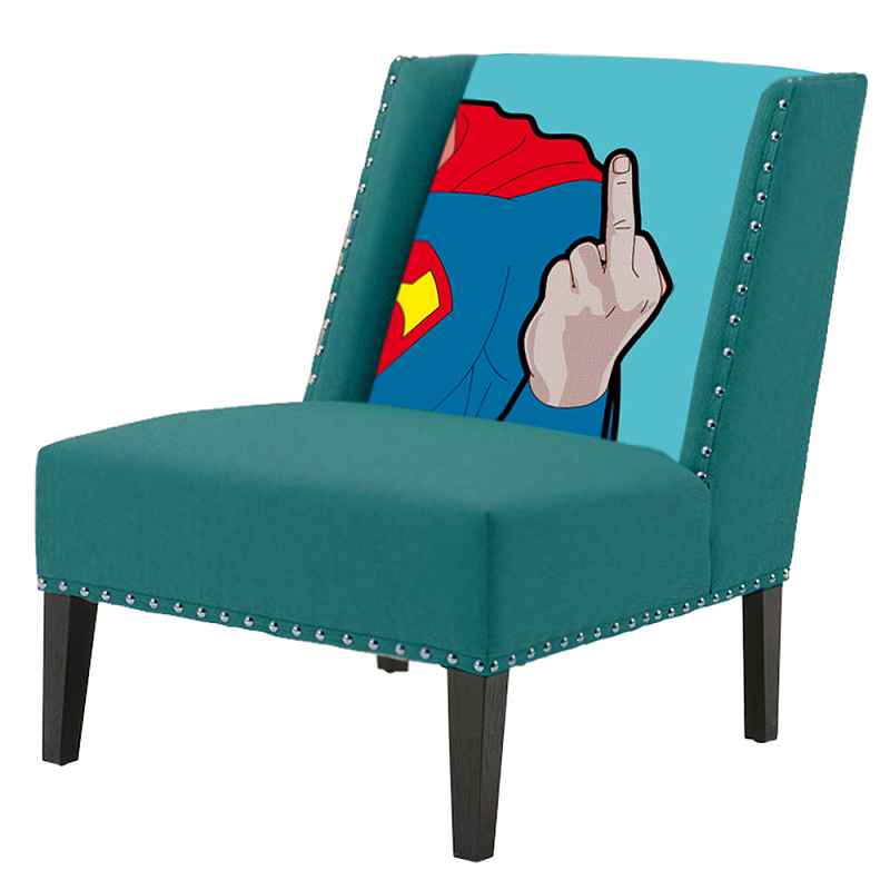 FUN Armchair "Superman fuck off" Turquoise Дизайнерское кресло с цветным принтом Бирюзовый в Ульяновске | Loft Concept 