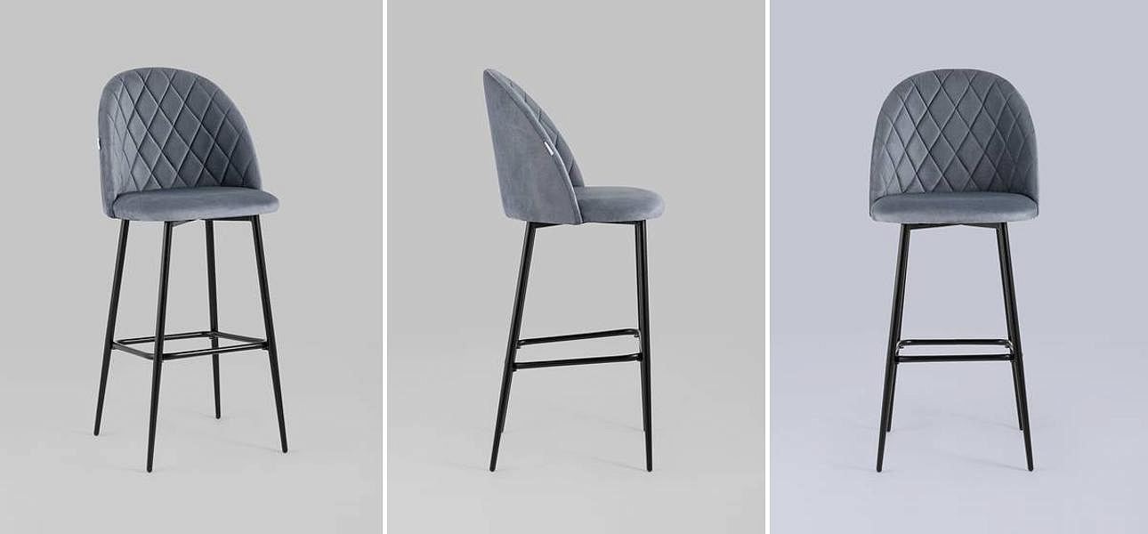 Барный Стул Miruna Rhombus Серый Велюр Барный Стул Miruna Rhombus Серый Велюр - Loft-Concept в Ульяновске