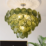 Люстра из зеленых стеклянных дисков с перламутровым эффектом Green Glowing Glaze варинант исполнения - 3 | Loft Concept в Ульяновске