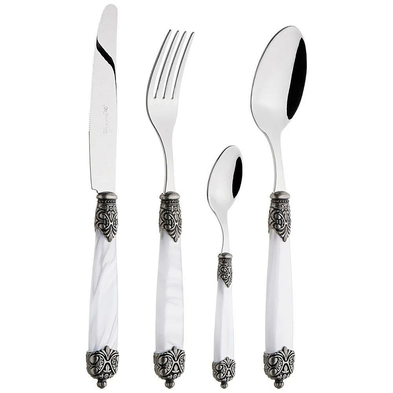 Набор столовых приборов на 6 персон 24 предмета Luxury Cutlery Серебряный Бежевый Черный Белый в Ульяновске | Loft Concept 