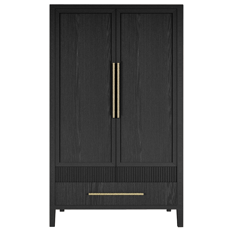 Шкаф платяной Primo с выдвижными ящиками шпон Светлый дуб Черный Золотой в Ульяновске | Loft Concept 