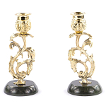 Подсвечники бронзовые на подставке из натурального камня нефрит Stone Candlestick варинант исполнения - 1 | Loft Concept в Ульяновске