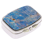 Таблетница карманная прямоугольная на 2 отделения с зеркалом и накладкой из натурального камня Лазурит Silver Stone Pillboxes варинант исполнения - 1 | Loft Concept в Ульяновске