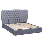 Кровать двуспальная серая с основанием из массива дерева с мягким изголовьем Velour Beds варинант исполнения - 1 | Loft Concept в Ульяновске