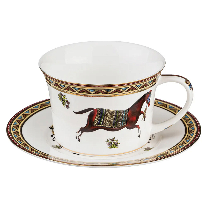 Чайная пара из фарфора с изображением лошади 250 мл Porcelain Horse Set  Белый Мульти в Ульяновске | Loft Concept 