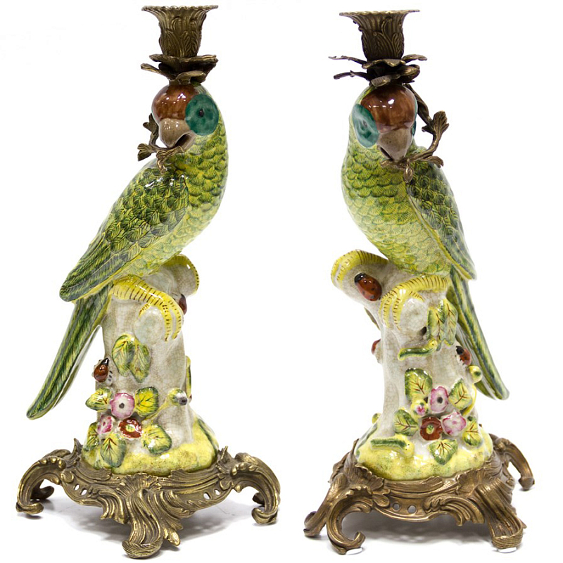 Подсвечник Candlestick Green Parrot Зеленый Бронза в Ульяновске | Loft Concept 