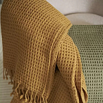 Плед из шерсти цвета охры с бахарамой Waffle Comfort варинант исполнения - 4 | Loft Concept в Ульяновске