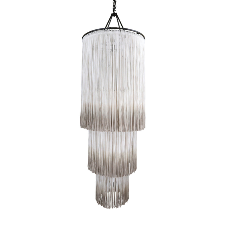 Люстра круглая трехъярусная из бахромы Milk Gradient Braided Fringe Молочный в Ульяновске | Loft Concept 