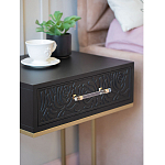 Приставной столик с резным узором на выдвижном ящике Black Table Carved Pattern варинант исполнения - 6 | Loft Concept в Ульяновске