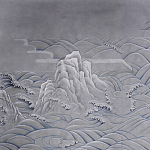 Обои ручная роспись Matsushima Waves Hokusai on Gun Metal dyed silk варинант исполнения - 1 | Loft Concept в Ульяновске