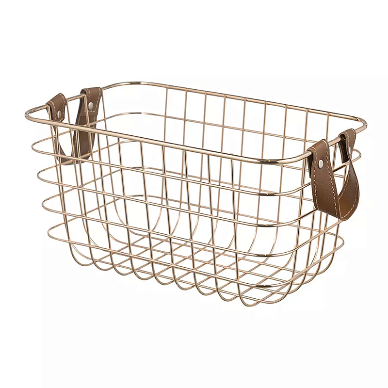 Корзина для хранения железная с ручками Iron Basket золотая Золотой Корзина для хранения железная с ручками Iron Basket золотая Золотой в Ульяновске | Loft Concept