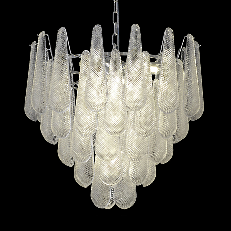 Люстра с подвесками из рифленного стекла в форме капель Textured Glass Chandelier Прозрачный Хром Люстра с подвесками из рифленного стекла в форме капель Textured Glass Chandelier Прозрачный Хром в Ульяновске | Loft Concept