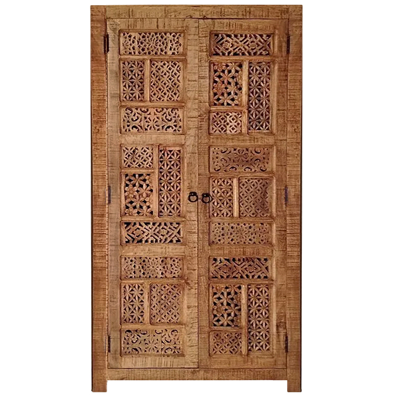 Этнический шкаф с орнаментом резьба из дерева Indian Antique Furniture Коричневый в Ульяновске | Loft Concept 