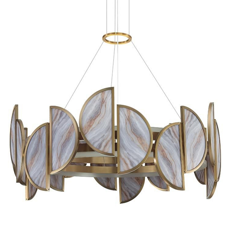 Люстра круглая с полукруглыми плафонами из искусственного алебастра в бронзовой оправе Marbella Бронза Белый Серый в Ульяновске | Loft Concept 