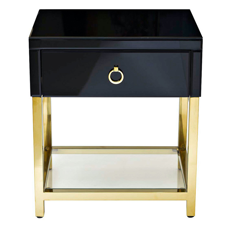 Тумба Black Gold Nightstand Глянцевый черный Глянцевое золото Прозрачный в Ульяновске | Loft Concept 