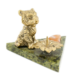 Подсвечник с фигуркой тигра из бронзы и натурального камня змеевик Stone Candlestick варинант исполнения - 1 | Loft Concept в Ульяновске