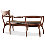 Кушетка с деревянным каркасом и сиденьем из коричневой натуральной кожи Moon Walnut Furniture варинант исполнения - 8 | Loft Concept в Ульяновске