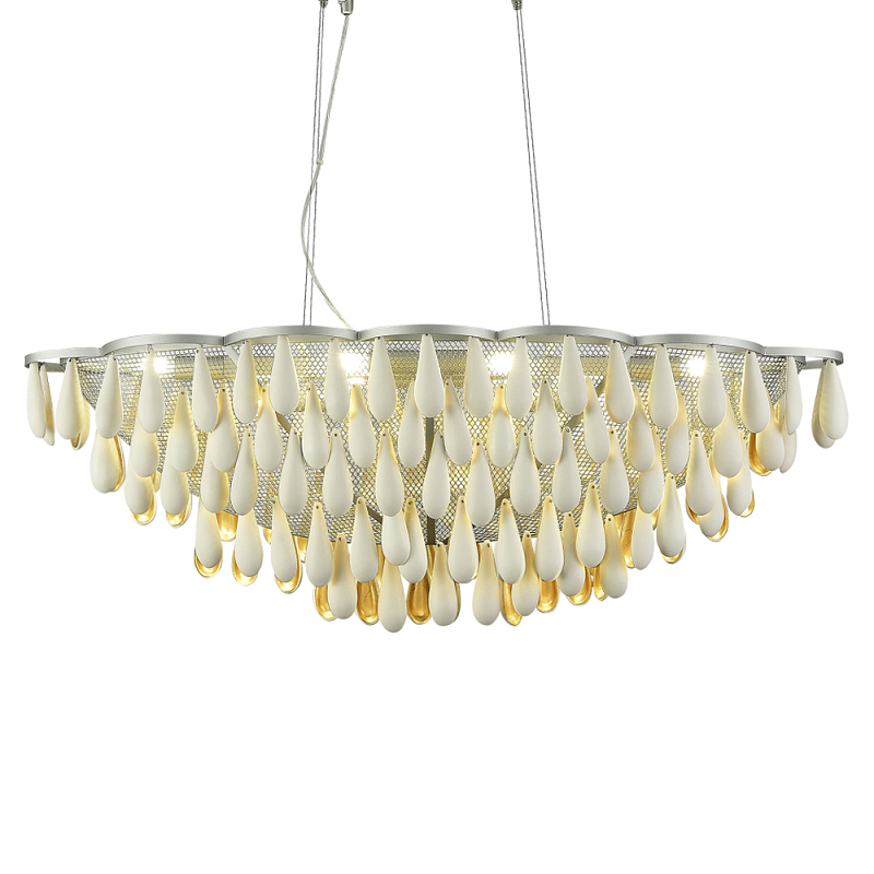 Люстра с подвесками в форме капель на серебристом каркасе Raindrop Белый Золотой Серебряный в Ульяновске | Loft Concept 