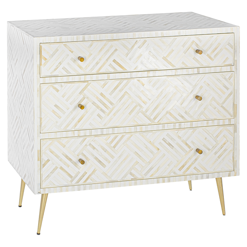 Комод инкрустация костью White Indian Bone Inlay 3 drawer Белый Белый в Ульяновске | Loft Concept 