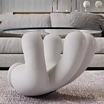 Дизайнерский журнальный стол с круглой прозрачной столешницей на белом фигурном основании Luqak варинант исполнения - 1 | Loft Concept в Ульяновске