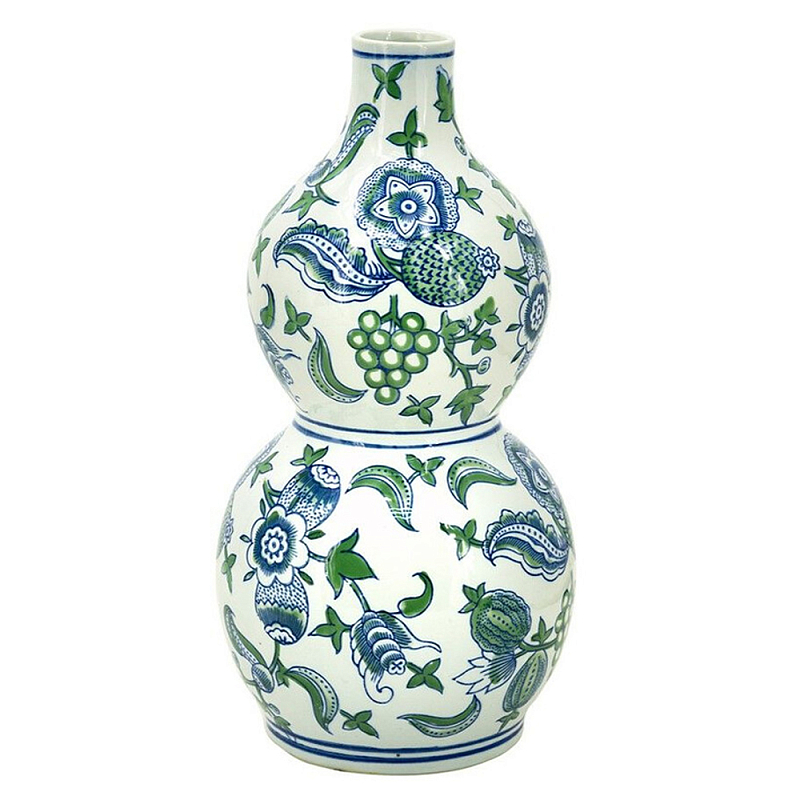 Ваза фигурная с сине-зелеными узорами распустившихся цветов Blossoming Spring Зеленый Белый Синий в Ульяновске | Loft Concept 