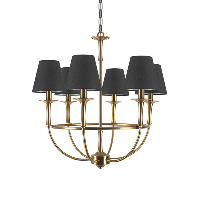 Люстра на металлическом основании бронзового цвета с 6-ю черными конусовидными абажурами Dignity Черный Бронза в Ульяновске | Loft Concept 