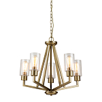 Люстра цвета латунь с 5-ю цилиндрическими плафонами из прозрачного пузырчатого стекла Kichler варинант исполнения - 1 | Loft Concept в Ульяновске