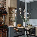 Подвесной светильник с белыми фигурными стеклянными элементами и бронзовыми вставками Высота 100 см Gabriel Scott Luna варинант исполнения - 9 | Loft Concept в Ульяновске