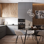 Серый матовый кухонный гарнитур с фасадом под дерево Vincens Kitchen Set варинант исполнения - 1 | Loft Concept в Ульяновске