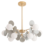 Люстра на штанге с 10-ю белым шарообразным плафоном и декоративными металлическими элементами в виде лепестков серого цвета Matisse варинант исполнения - 1 | Loft Concept в Ульяновске