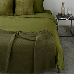 Плед из хлопка жемчужной вязки оливкового цвета Waffle Comfort варинант исполнения - 5 | Loft Concept в Ульяновске