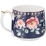 Кружка фарфоровая синяя с цветочным принтом 470 мл Flower Porcelain Collection варинант исполнения - 1 | Loft Concept в Ульяновске
