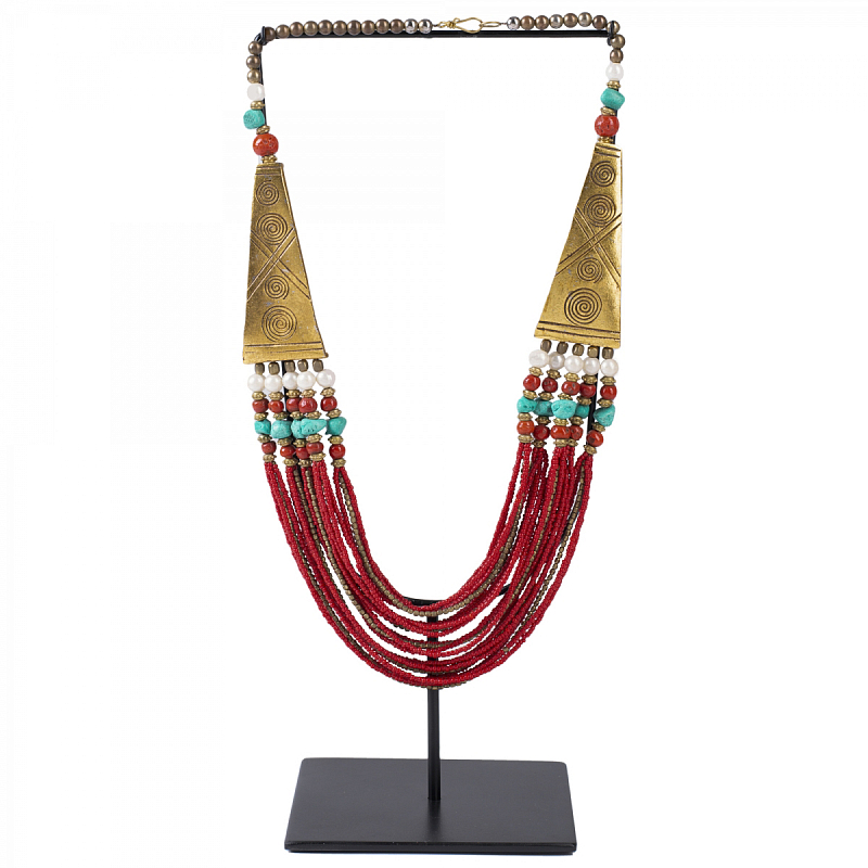 Ожерелье на подставке NECKLACE RED AND BRASS Латунь Красный в Ульяновске | Loft Concept 