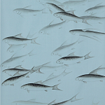 Обои ручная роспись Fishes Original colourway on Duck Egg dyed silk варинант исполнения - 1 | Loft Concept в Ульяновске