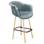 Барный стул со спинкой и мягкой обивкой с ромбами на 4-х деревянных ножках Голубой Велюр Ava Charm варинант исполнения - 1 | Loft Concept в Ульяновске