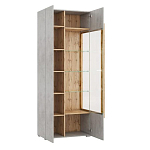 Шкаф-витрина с фасадом цвета серый бетон и стеклянными дверками Grace of Furniture варинант исполнения - 3 | Loft Concept в Ульяновске