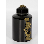 Банка с крышкой из фарфора с бронзовым цветочным элементом Eden Garden варинант исполнения - 2 | Loft Concept в Ульяновске