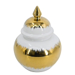 Ваза белая с крышкой и золотистыми фрагментами 24 см Chinoiserie Ceramics варинант исполнения - 1 | Loft Concept в Ульяновске