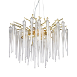 Люстра золотого цвета с декоративными ветками и длинными прозрачными стеклянными подвесами в форме сосулек Droplet Chandelier варинант исполнения - 1 | Loft Concept в Ульяновске